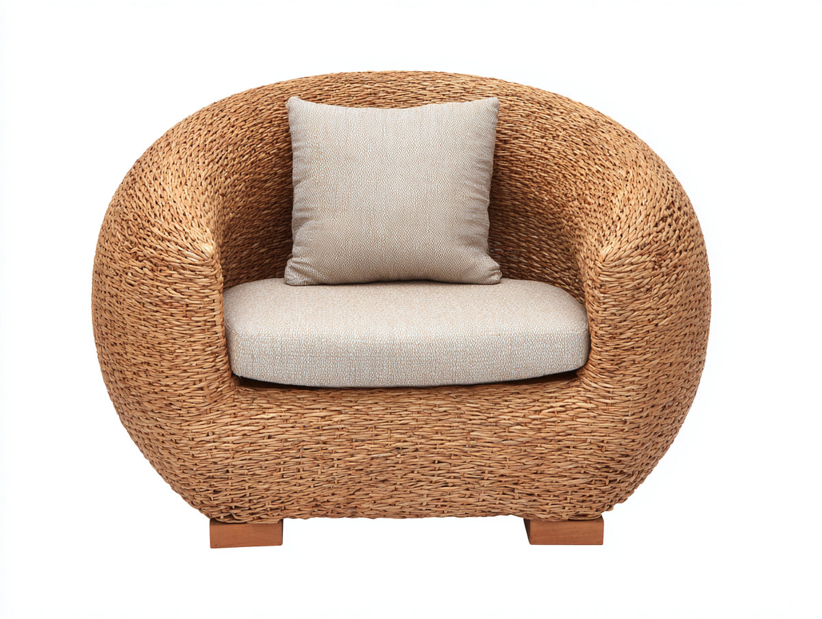 Polyrattan Gartensessel 95x85x75 cm - Naturbraun und Beige - moderner Loungesessel für Garten und Terrasse