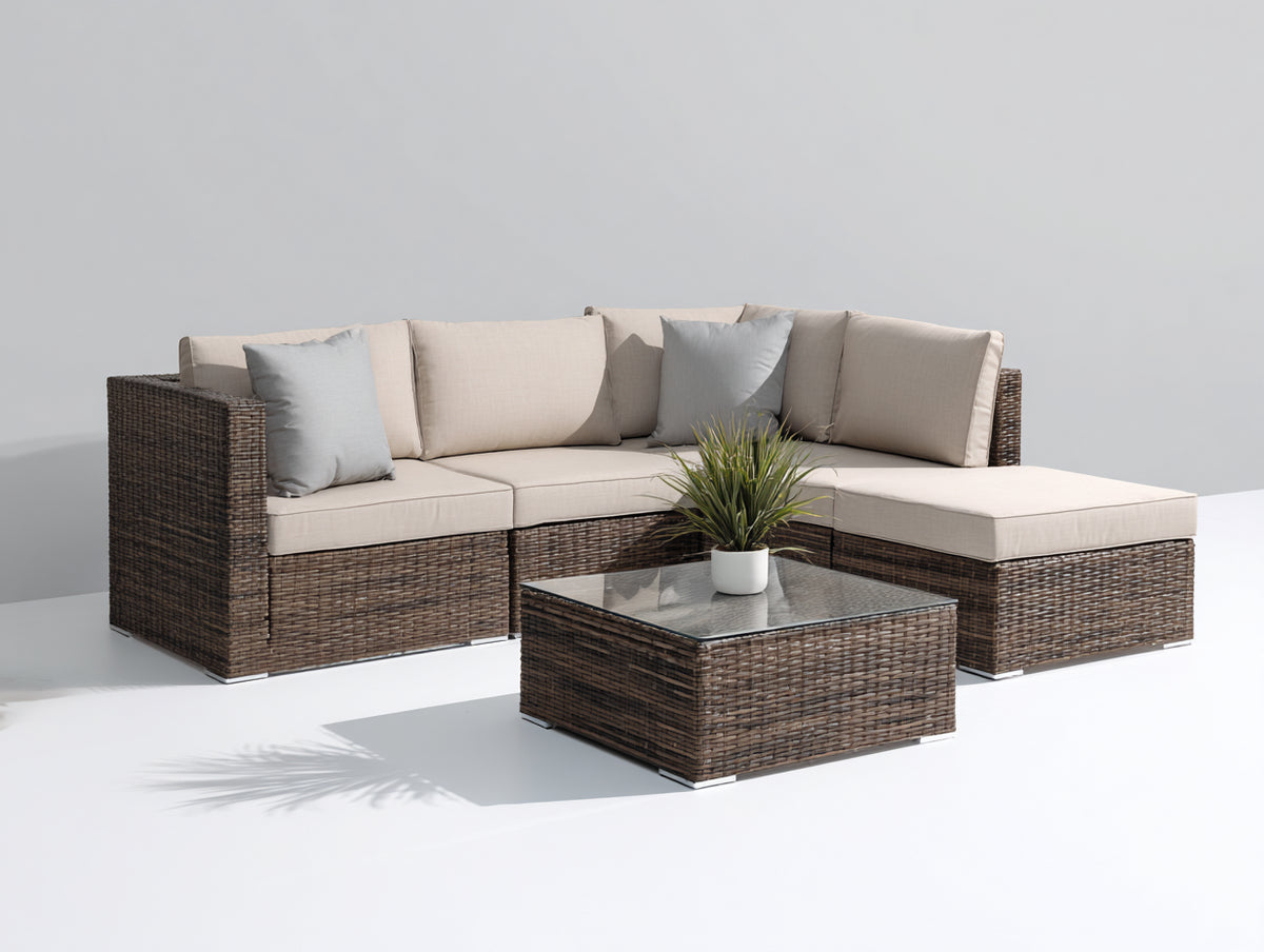 Gartensofa Polyrattan 300x180x75 cm - Beige und Braun - moderne Loungegruppe für Terrasse und Garten