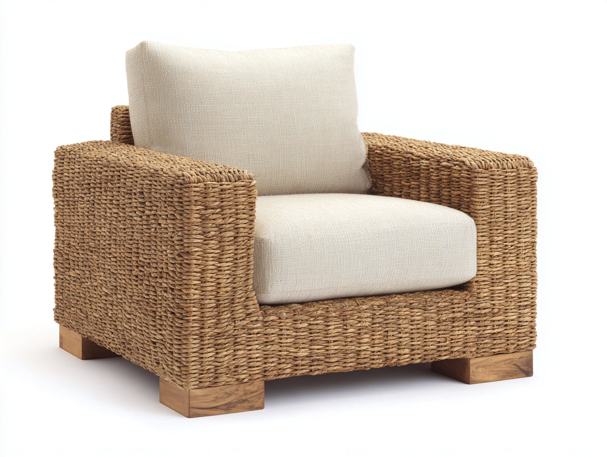 Polyrattan Gartensessel 90x90x75 cm - Beige und Naturbraun - Moderner Outdoor Lounge Sessel