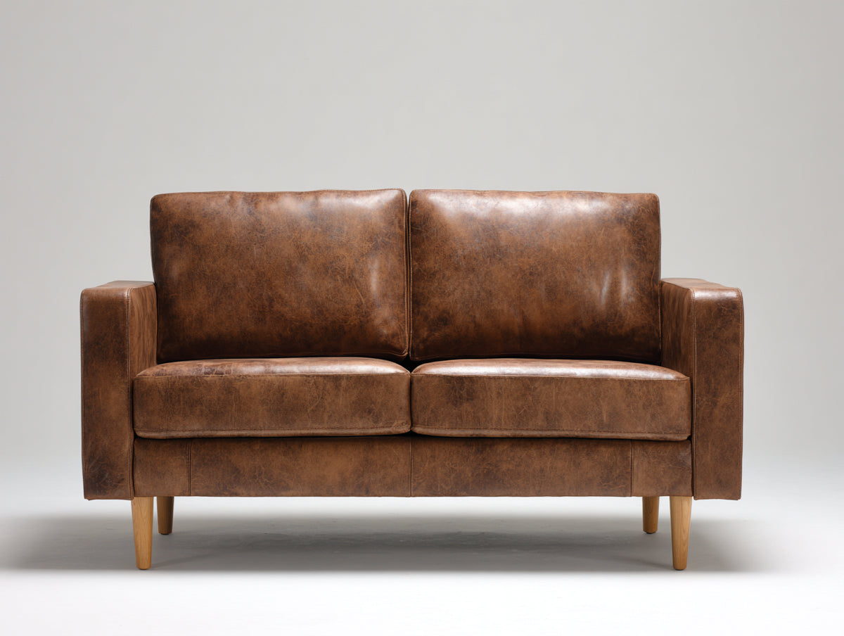 Zweisitzer Sofa Lederbezug 180x85x85 cm - Braun - Klassisches 2-Sitzer Sofa mit gepolsterter Sitzfläche