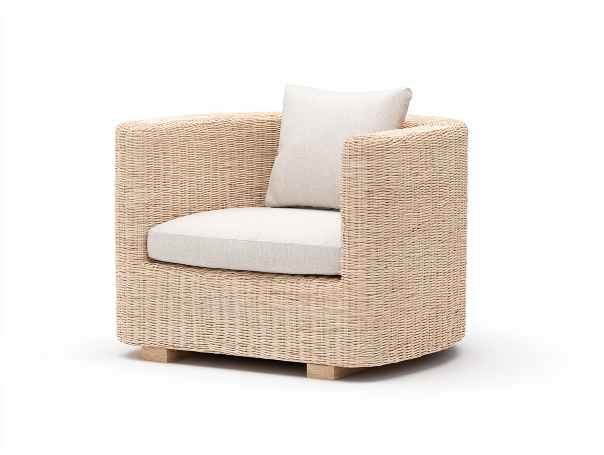 Polyrattan Gartensessel Naturfarben 85x80x75 cm Geflechtsessel Outdoor Lounge Stuhl Modernes Design
