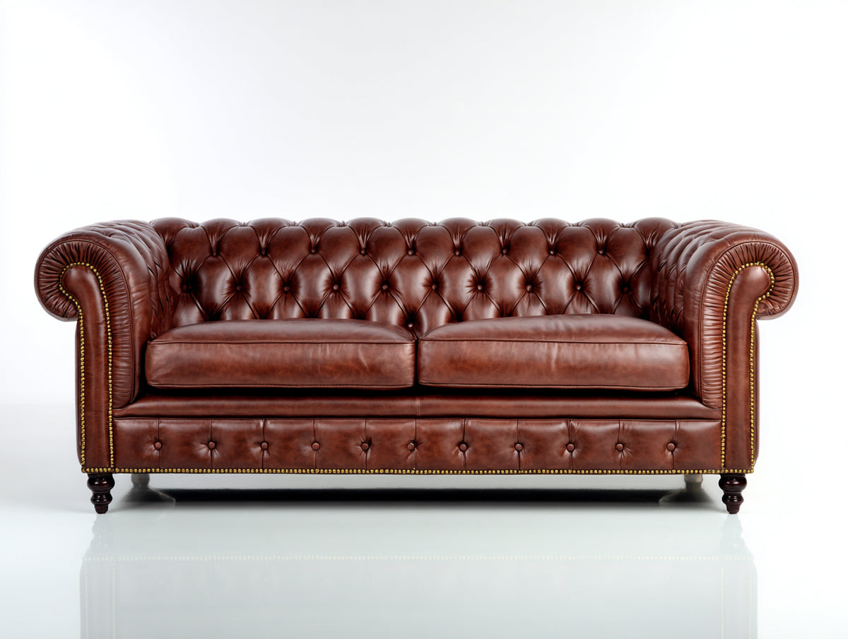 Zweisitzer Sofa Leder Braun 190x95x85 cm Ledersofa Chesterfield Stil Wohnzimmer Klassisches Design