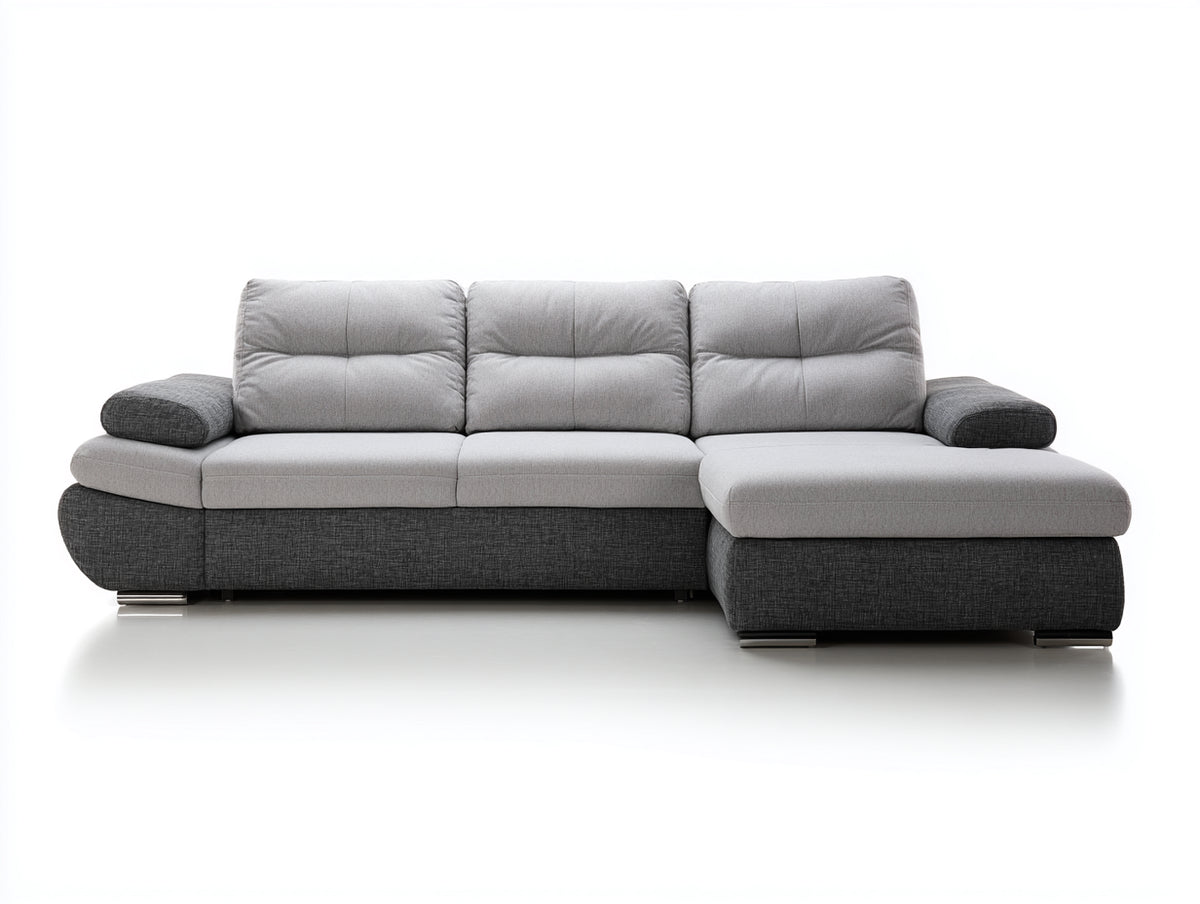 Ecksofa Stoff 330x220x85 cm - Hellgrau Dunkelgrau - modernes Wohnzimmer Sofa mit Ottomane