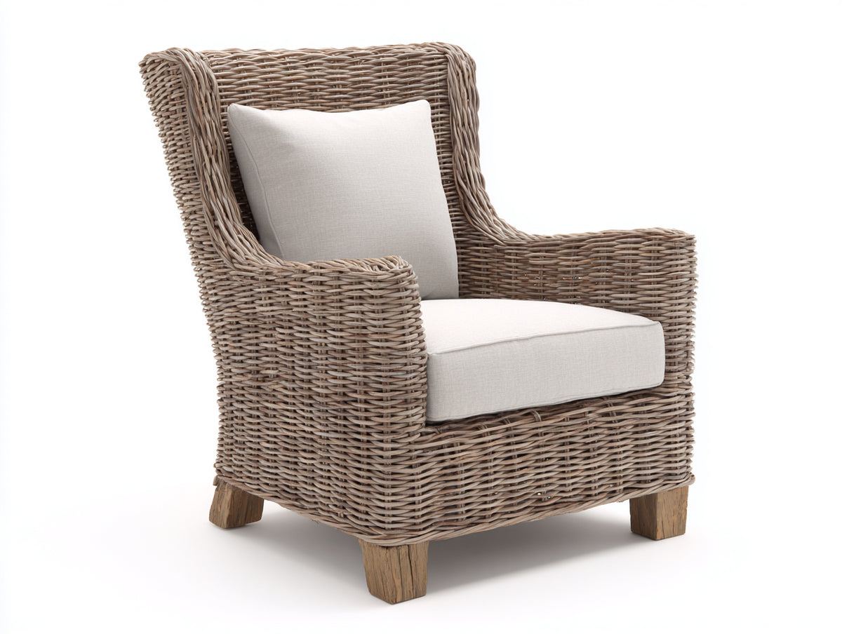 Polyrattan Gartensessel Naturfarben 85x80x95 cm Geflechtsessel Outdoor Lounge Stuhl mit Sitzkissen Modernes Design