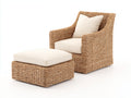 Polyrattan Gartensessel mit Fußhocker 75x85x90 cm - Naturbraun Beige - Moderner Flechtsessel für Garten Terrasse und Außenbereich