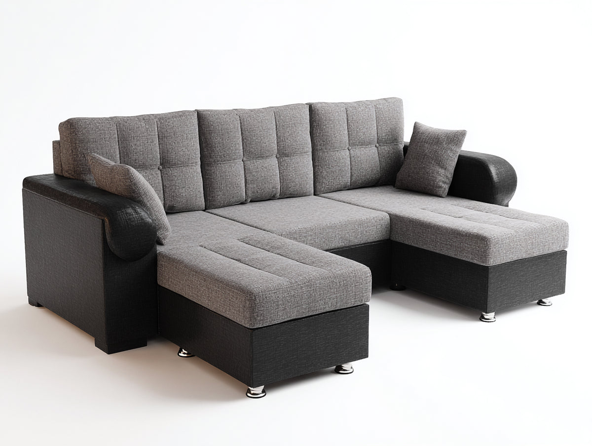 Ecksofa Stoffbezug 300x220x85 cm - Grau Schwarz - Modernes Ecksofa mit gepolsterter Sitzfläche