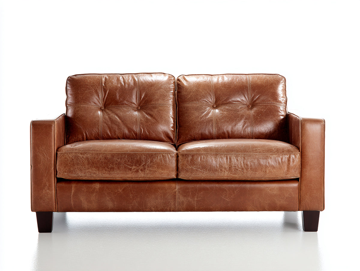 Zweisitzer Sofa Lederbezug 180x85x85 cm - Braun - Klassisches 2-Sitzer Sofa mit gepolsterter Sitzfläche