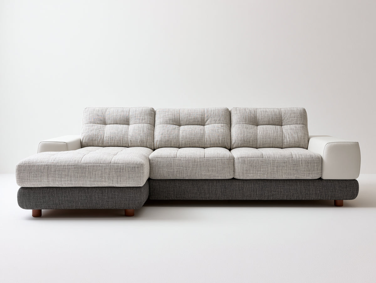 Ecksofa 280x180x85 cm Stoffbezug Grau Weiß Ottomane Modernes Design