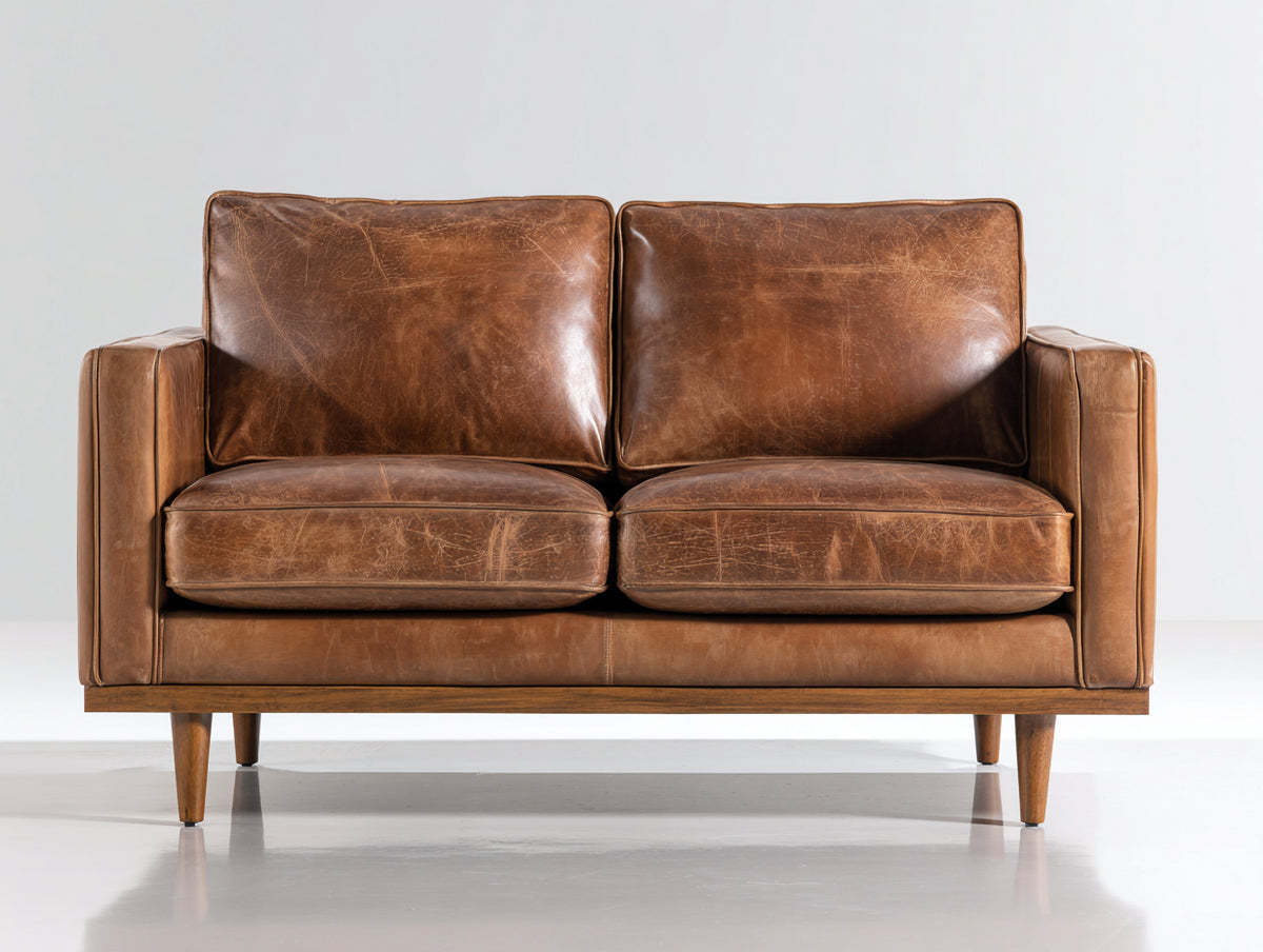 Zweisitzer Sofa 180x85x85 cm Echtleder Braun Holzrahmen Modernes Design
