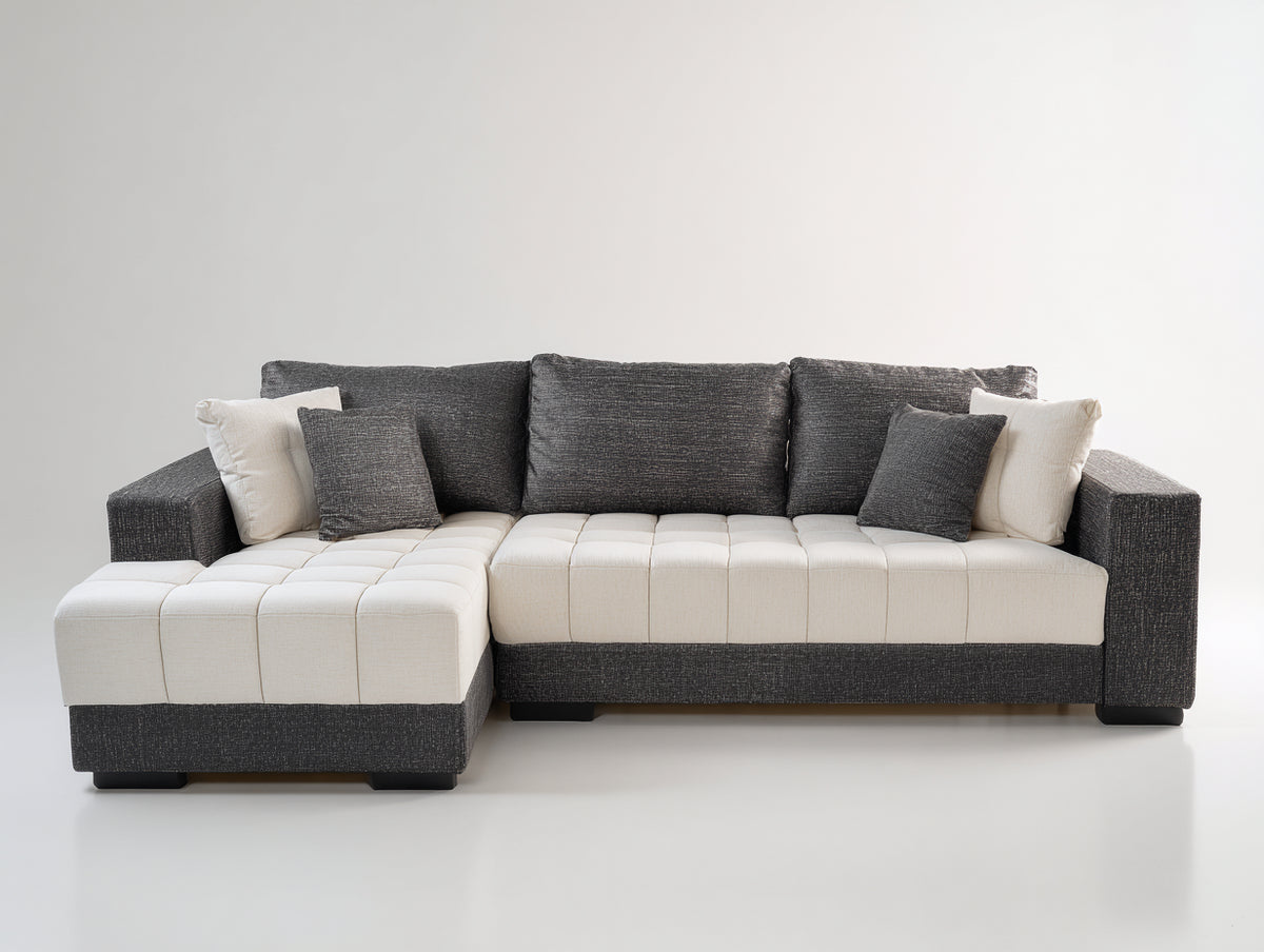 Ecksofa Stoff 330x220x85 cm - Grau Weiß - modernes Wohnzimmer Sofa mit großzügiger Sitzfläche