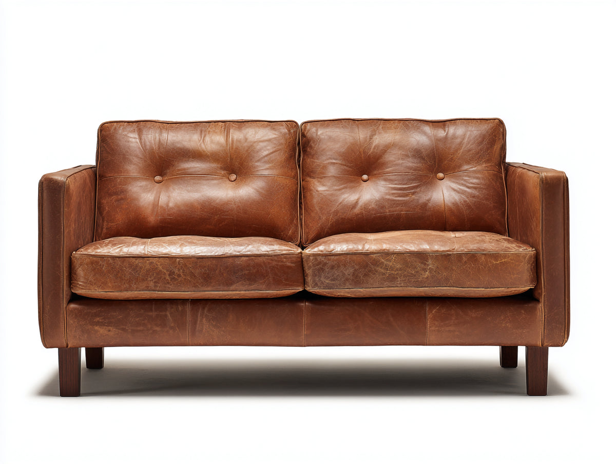 Zweisitzer Sofa Leder 180x90x85 cm - Braun - modernes Wohnzimmer Sofa im Vintage Design