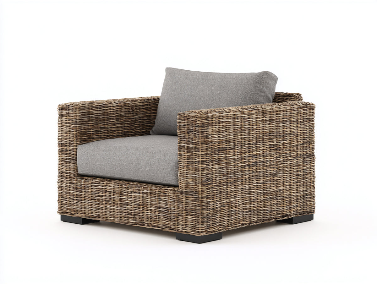 Polyrattan Gartensessel 90x85x75 cm - Grau und Braun - moderner Loungesessel für Garten und Terrasse
