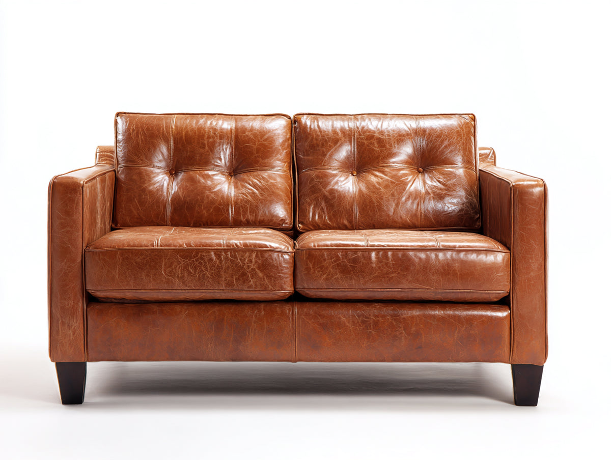 Zweisitzer Sofa Leder 180x90x85 cm - Cognac Braun - modernes Wohnzimmer Sofa im Vintage Design
