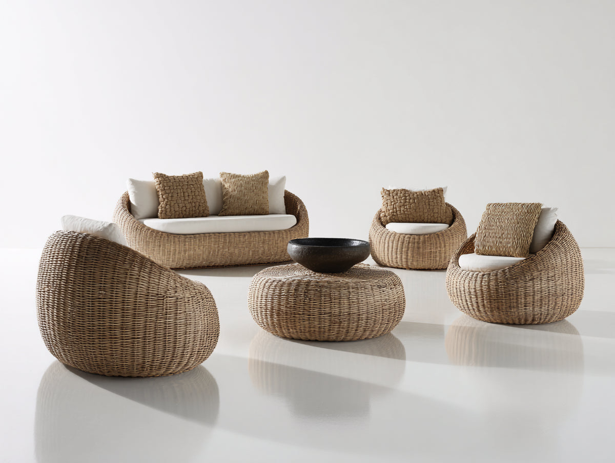 Gartensofa Polyrattan 260x90x80 cm - Naturbraun Beige - Modernes Gartensofa Set mit Sitzpolstern