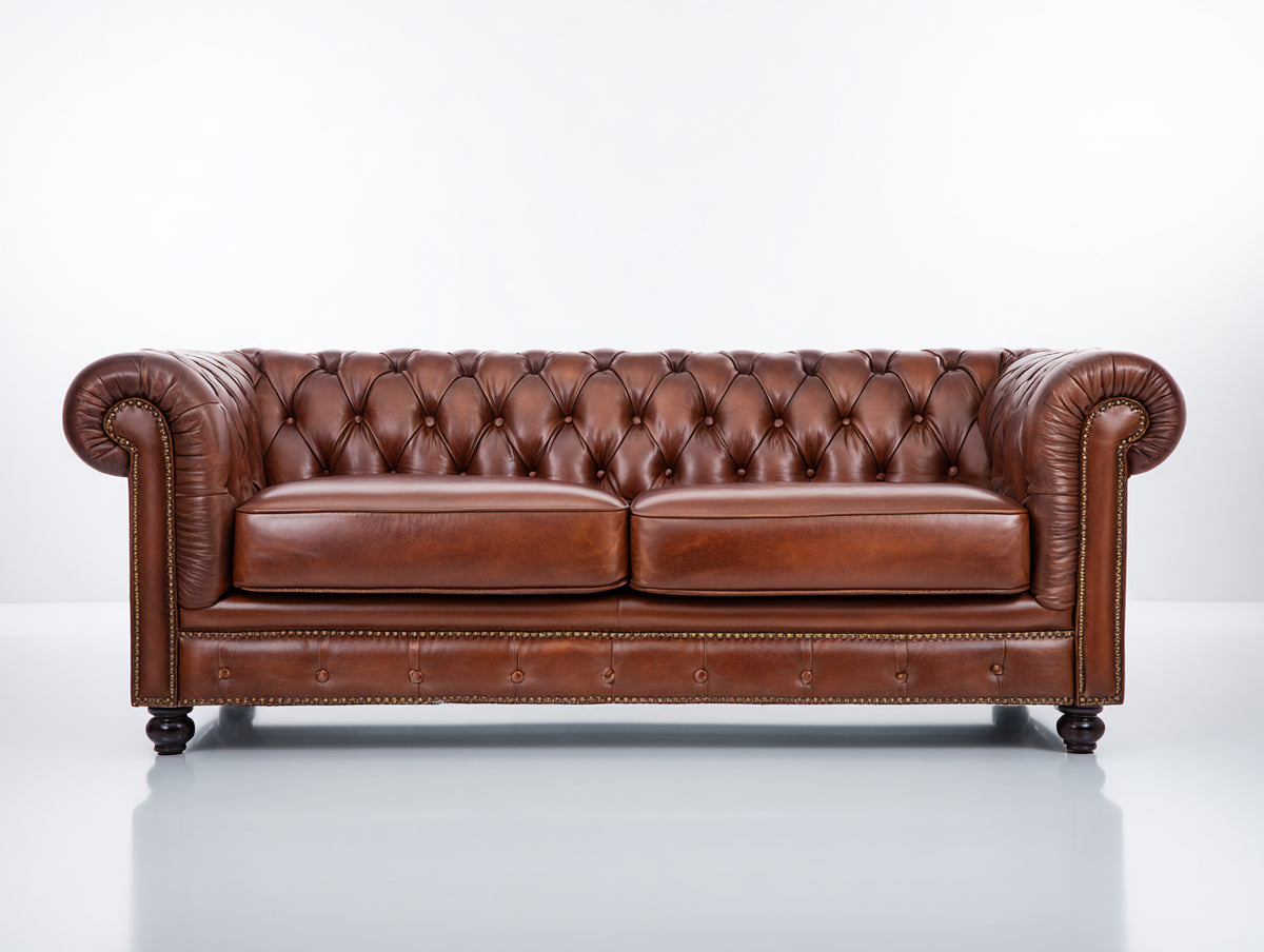 Zweisitzer Sofa Leder 220x90x80 cm - Braun - Chesterfield Stil klassisches Wohnzimmer Sofa