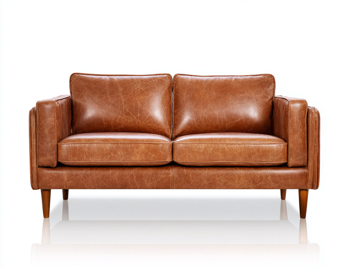 Zweisitzer Sofa 180x85x85 cm Echtleder Braun Holzrahmen Modernes Design