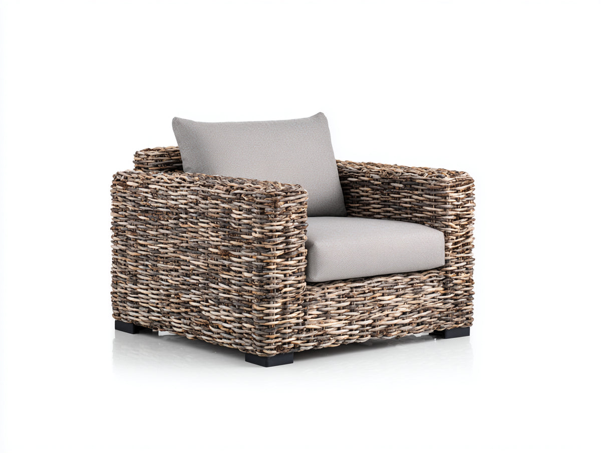Polyrattan Gartensessel 85x80x70 cm - Naturbraun Grau - Moderner Flechtsessel für Garten Terrasse und Außenbereich