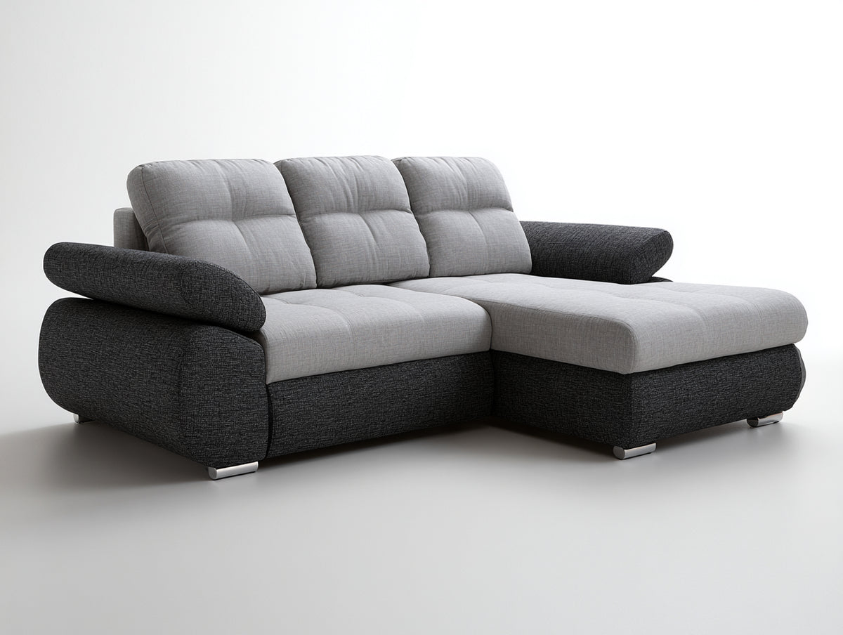 Ecksofa Stoff 280 x 180 x 85 cm - Grau und Schwarz - Modernes Design für Wohnzimmer und Lounge