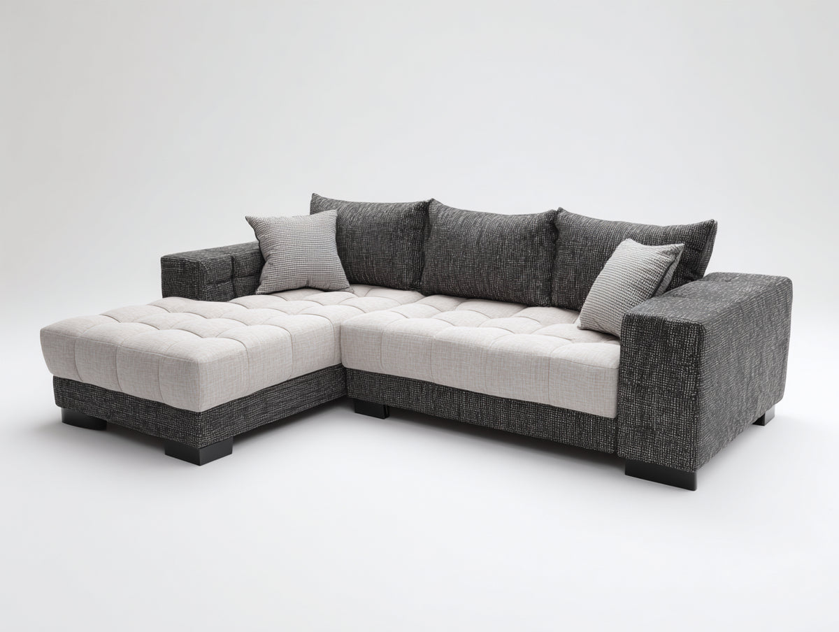 Ecksofa Stoff Grau Weiß 260x170x85 cm Wohnlandschaft mit Ottomane Modernes Design