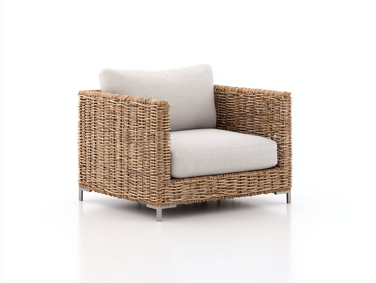 Polyrattan Gartensessel 85x85x75 cm - Naturbraun und Beige - moderner Loungesessel für Garten und Terrasse