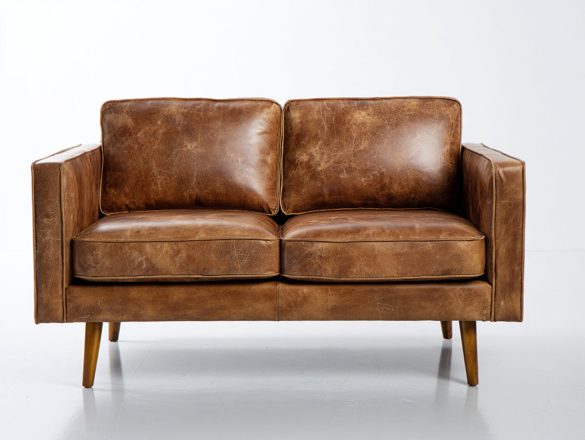 Zweisitzer Sofa Leder 180x90x85 cm - Braun - modernes Wohnzimmer Sofa im Vintage Stil