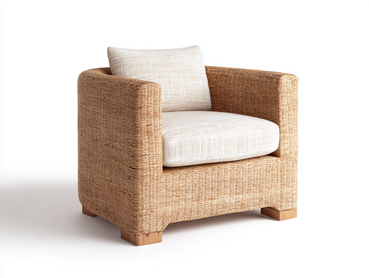 Polyrattan Gartensessel 85x80x75 cm - Naturbraun und Beige - Moderner Outdoor Sessel