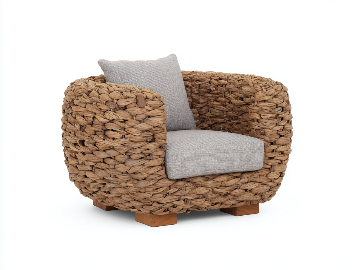 Polyrattan Gartensessel 90x90x75 cm - Naturbraun und Beige - Moderner Outdoor Sessel