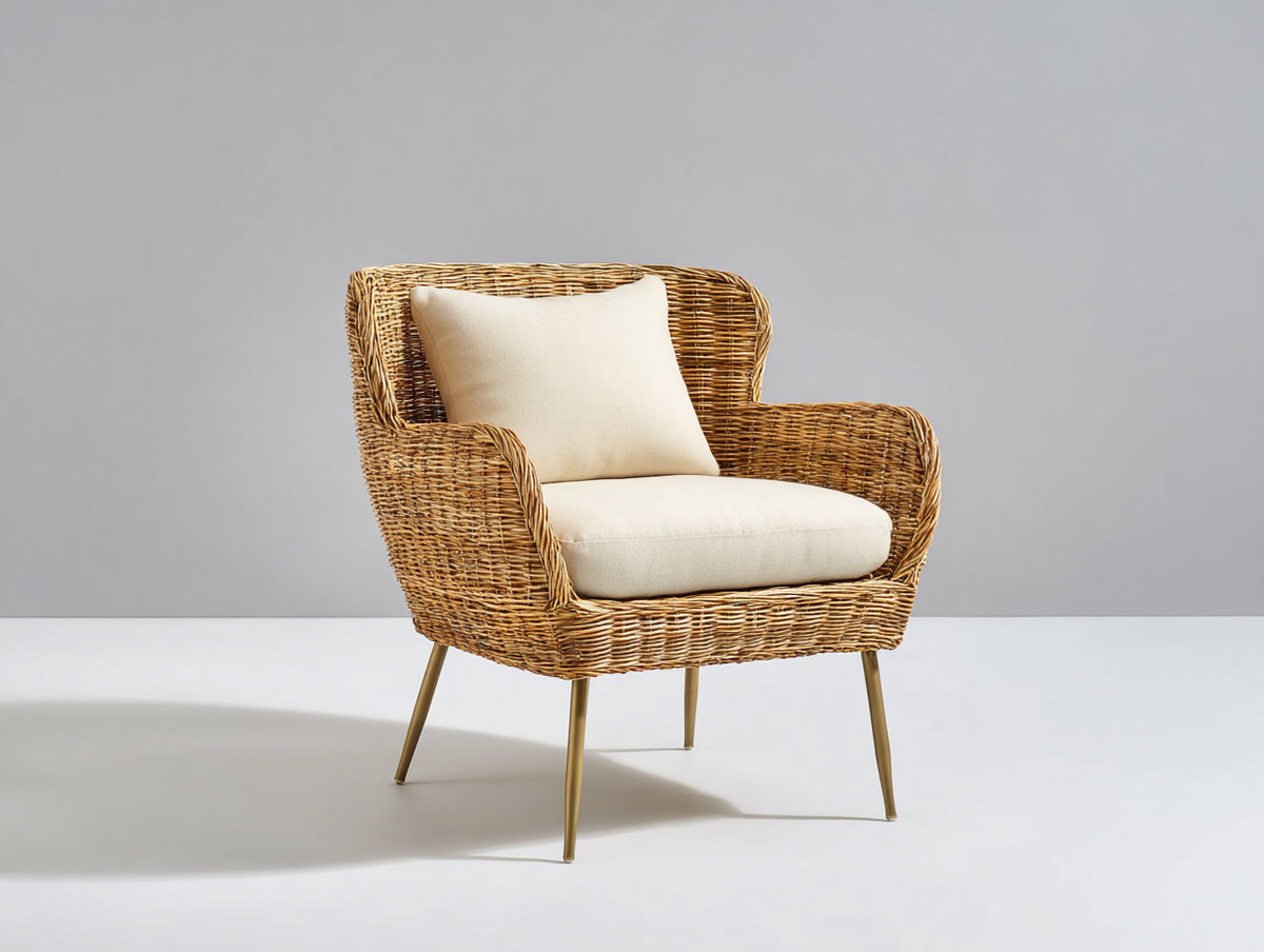 Polyrattan Gartensessel 75x80x85 cm - Naturbraun und Beige - moderner Loungesessel für Garten und Terrasse